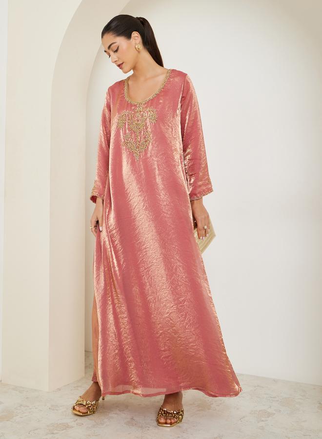 Amirah Peach A-Line Jalabiya with Gold Embroidery - Image 5